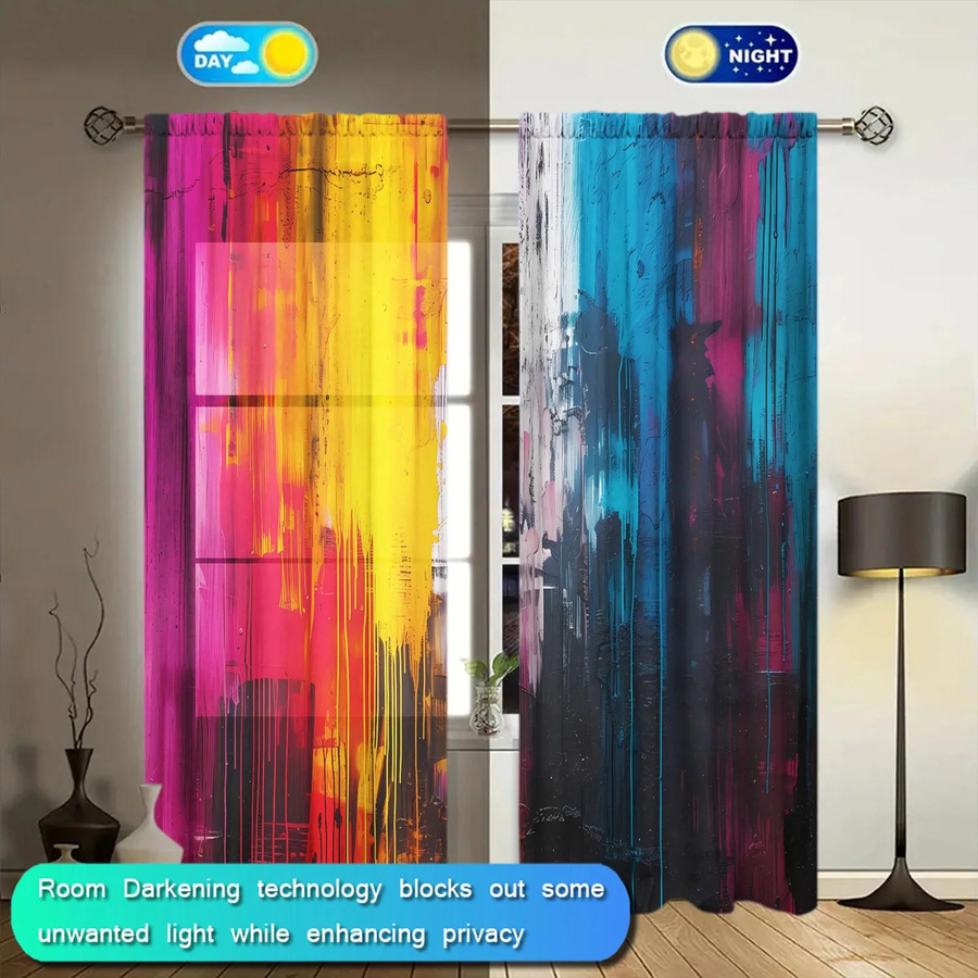 2er-Set Graffiti-Kunst Vorhang mit modernem Grafikdruck, halbtransparent, Mehrfarbig, Breite: 132 cm, Höhe: 213 cm - Bild 2