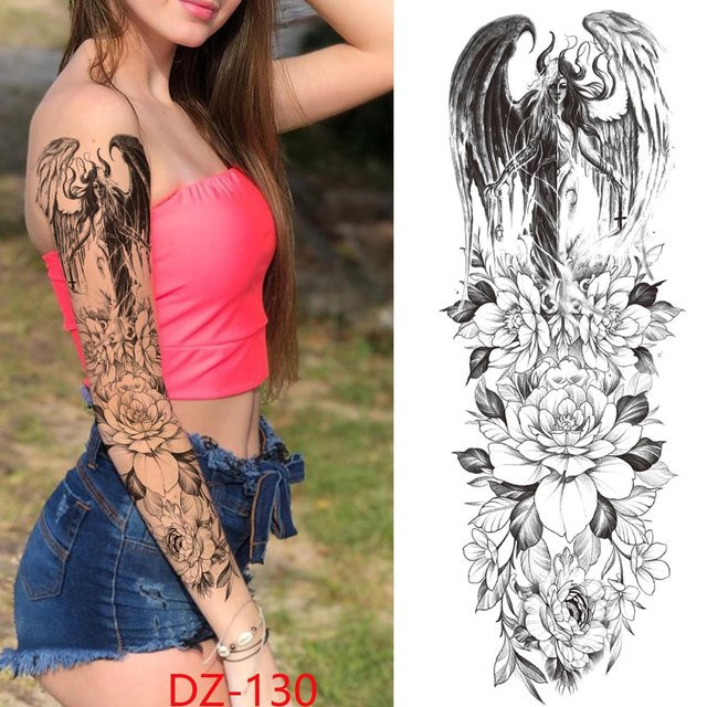 Temporäre Tattoo-Ärmel Unisex, Kompass Wolfskopf Auge Löwengott Feder, 480*170 mm - Bild 1