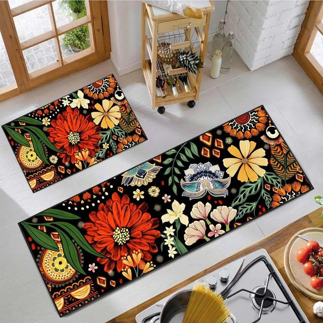 VIKAMA 2-teiliges Sommerblumen-Teppich-Set, rutschfeste und waschbare Bodenmatten für dein Badezimmer oder die Heimdekoration - Bild 1