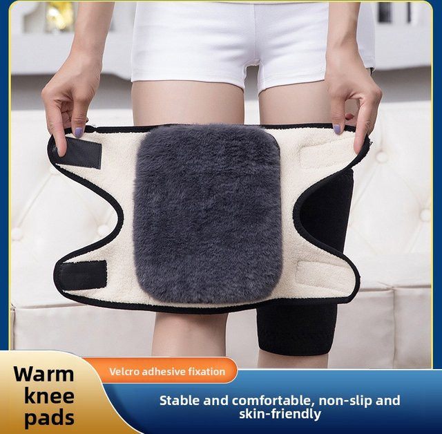 Knieschoner für Frauen und ältere Menschen mit doppellagigem Sherpa-Imitat und Klettverschluss in Grau - Bild 1