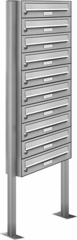 AL Briefkasten für 10 Parteien, freistehendes Briefkasten-System in Silber, B/H/T: 153,533 x 170,0 x 27,5 cm - Bild 1