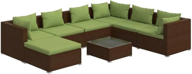 vidaXL 8-tlg Garten-Lounge-Set aus Poly Rattan mit Kissen in Braun und Grün - Bild 1