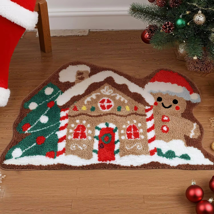 VIKAMA Weihnachts-Lebkuchenhaus-Teppich als weiche Bodenmatte für Schlafzimmer, Eingangsbereich oder Badezimmer - Bild 2