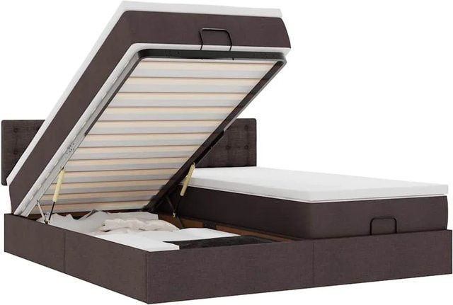vidaXL Ottoman-Bett mit Matratze in Dunkelbraun und Weiß, modernes Polsterbett mit Lift-up-Funktion, B/T/H: 200 x 200 x 280 cm - Bild 1