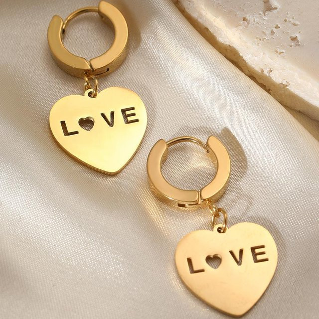 Lucky Star Jewelry Ohrringe Edelstahl, Herz, Gold, Damen - Bild 1