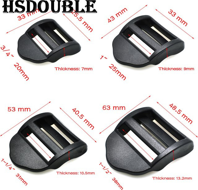 HSDOUBLE 10er Packung Kunststoff Leiterverriegelung und Entriegelungsschnallen für Rucksackgurte und Gurtband in Schwarz, erhältlich in 20 mm, 25 mm, 32 mm und 38 mm - Bild 1
