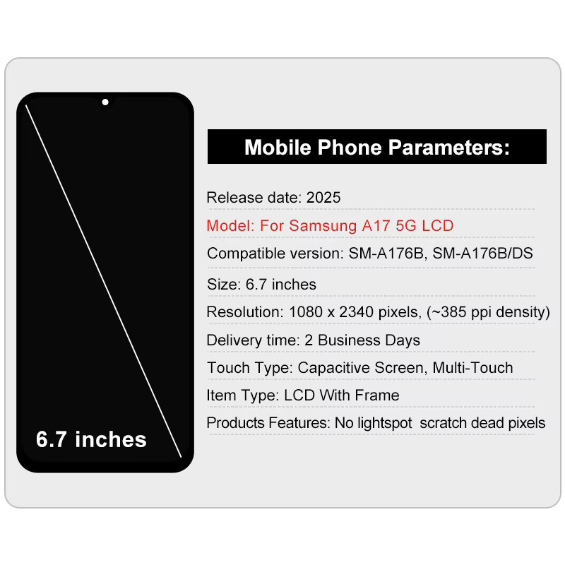 Samsung Galaxy A17 AMOLED Display mit Touchscreen Digitizer in Schwarz für SM-A176B SM-A175M SM-A175F Ersatzteil - Bild 2
