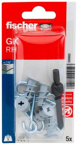 Fischer Gipskartondübel GK mit Haken aus Nylon und Stahl, silberfarben, Länge: 22 mm - Bild 1