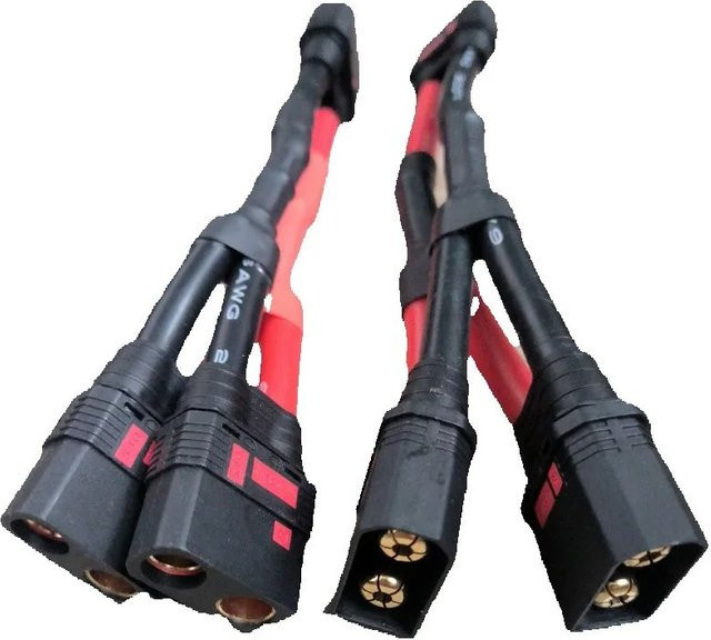 QS8-S Anti Funken Y-Kabelbaum Adapter Set mit männlichen und weiblichen Steckern, 6AWG, 150mm, Schwarz, für RC DIY und UAV Netzkabel - Bild 1