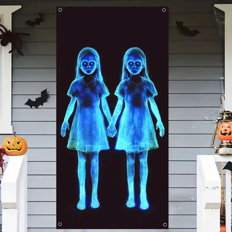 VIKAMA Halloween Wandteppich mit Geisterparty-Motiv für kleine Mädchen, schwarze Hintergrundwand zur Dekoration von Innenräumen und Außenbereichen - Bild 3