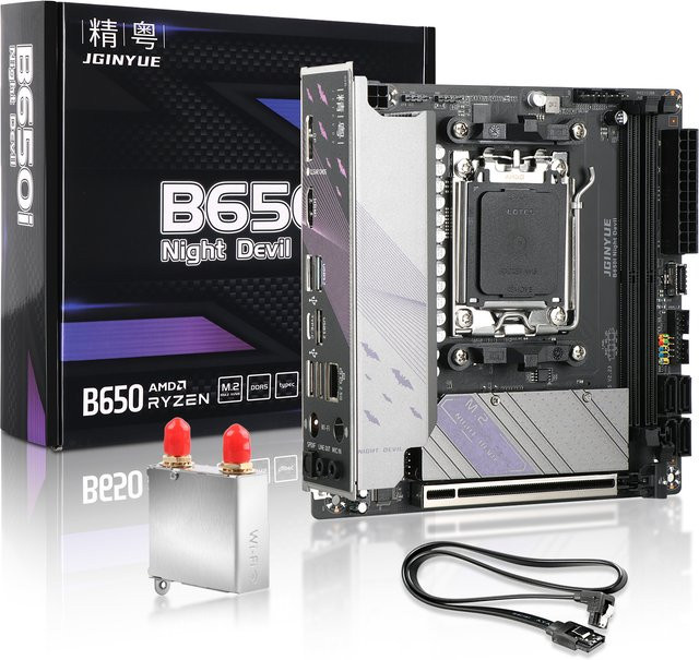 JGINYUE B650i Night Devil AM5 Mini-ITX Motherboard in Schwarz mit Unterstützung für AMD Ryzen 7000 Serie CPUs und DDR5 Dual-Channel RAM - Bild 1