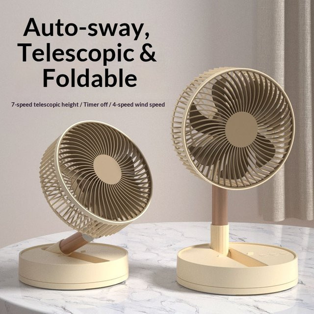 HOMEFISH Mini-Bodenventilator Beige, faltbarer tragbarer USB-Ventilator mit 8 Zoll, batteriebetrieben mit 4 Geschwindigkeiten und Timer - Bild 1