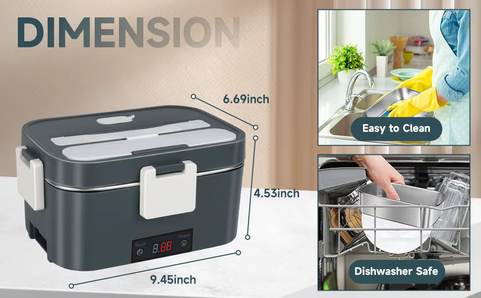 Avehrit 2-in-1 Elektrische Lunchbox mit Edelstahl-Behälter, tragbarer auslaufsicherer Speisenwärmer, mikrowellengeeignet - Bild 6
