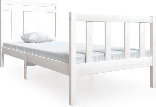 vidaXL Massivholzbett aus Kiefer in Weiß, Rustikaler Stil, B/T: 100 x 200 cm - Bild 1