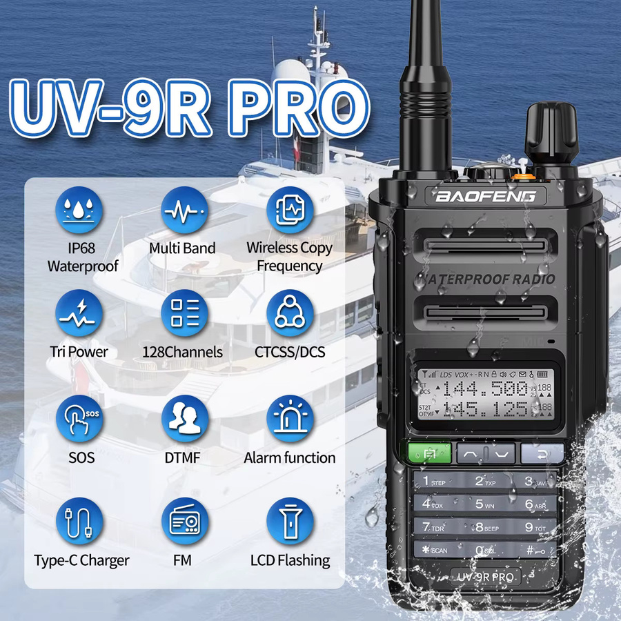 Baofeng UV-9R PRO Air Band Walkie Talkie IP68 Wasserdicht in Schwarz - Bild 2