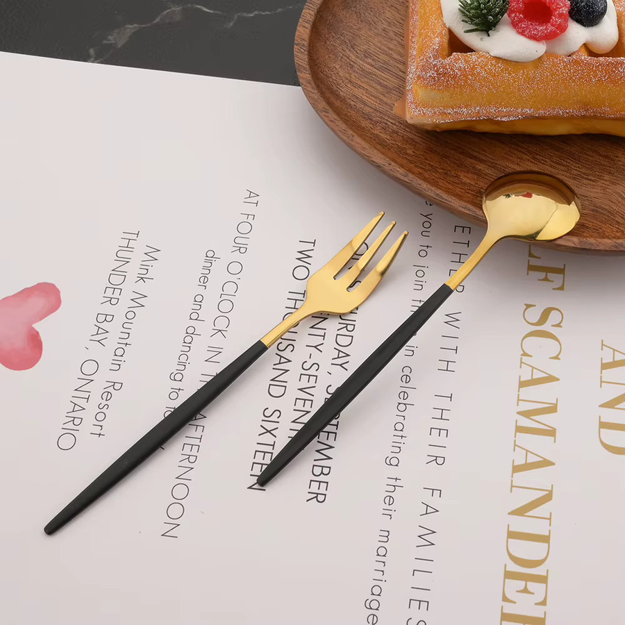 Uniturcky 4er Set Dessertbesteck aus Edelstahl in Gold und Silber, poliertes Gebäckbesteck für Kuchen, Obst und Snacks - Bild 2