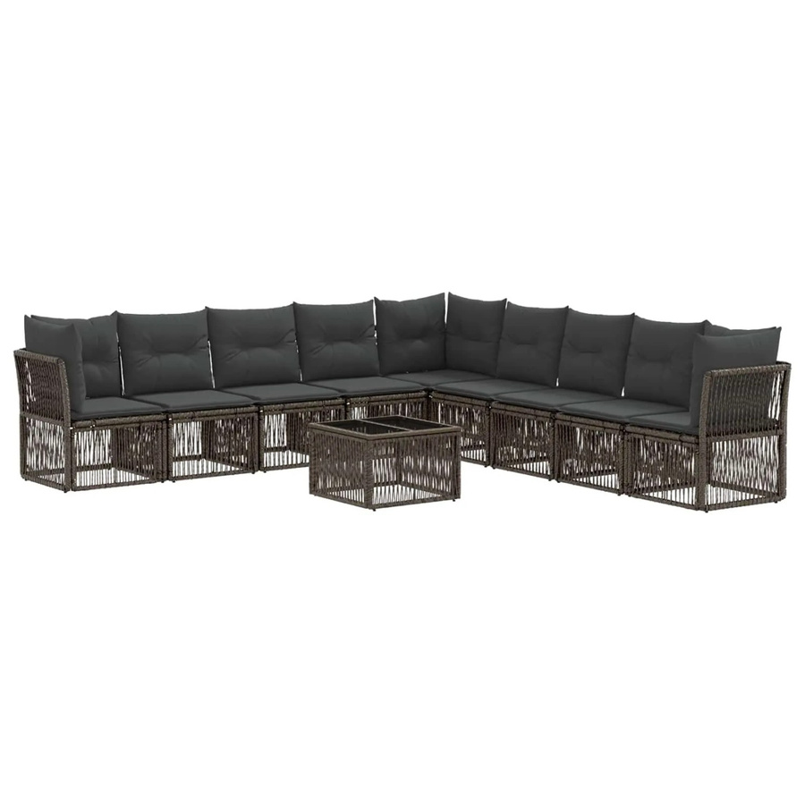 vidaXL Gartensofa-Set 10-teilig in Grau aus Poly-Rattan mit Eckelementen und Couchtisch in U-Form - Bild 2