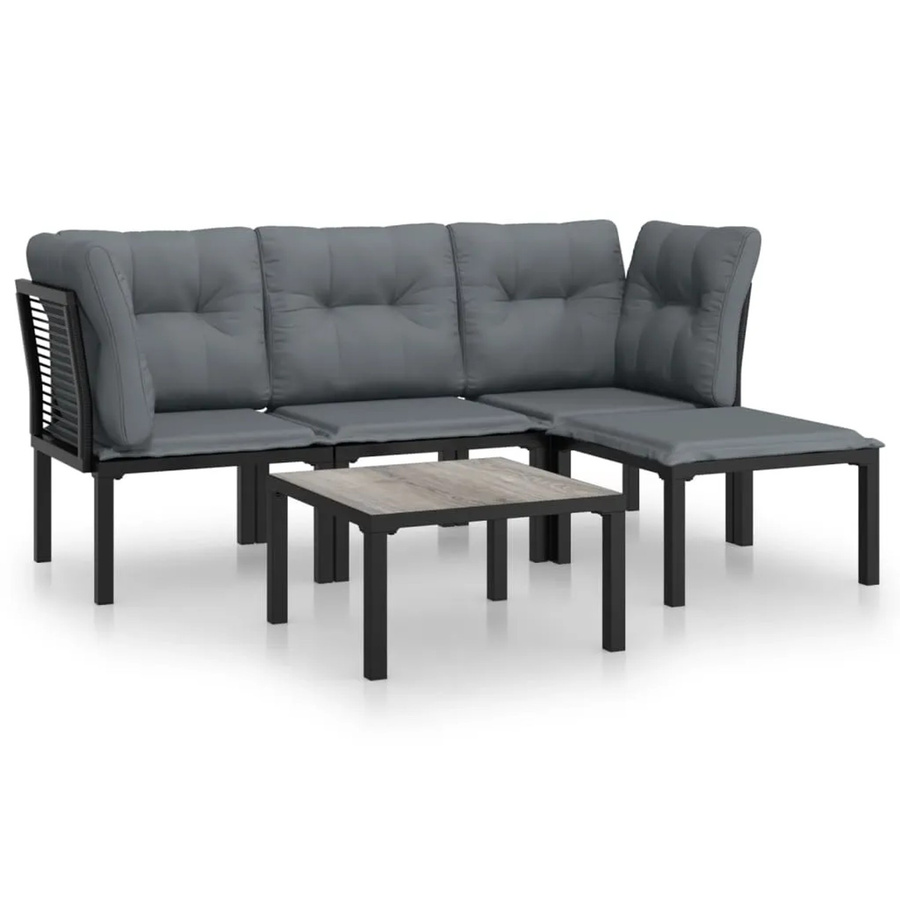 vidaXL 5-tlg Garten-Lounge-Set in L-Form aus Poly Rattan und Metall, Schwarz und Grau, inklusive Polster und Couchtisch - Bild 2
