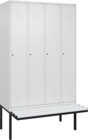 C+P Spind Classic PLUS Garderobenschrank mit Sitzbank, 4 Abteile, Farbe Reinweiß, B/T/H: 212 x 120 x 81,5 cm, mit Zylinderschloss und 3 Garderobenhaken - Bild 1