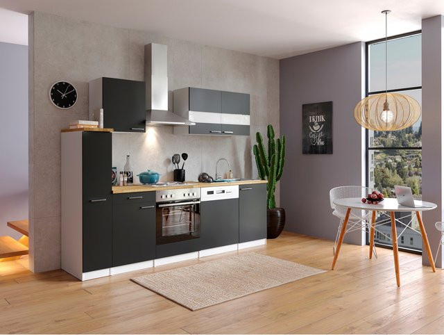 Respekta Küchenzeile KB250WS in Weiß und Schwarz mit Soft-Close-Türen und Einbaufunktion, Breite: 250 cm - Bild 1