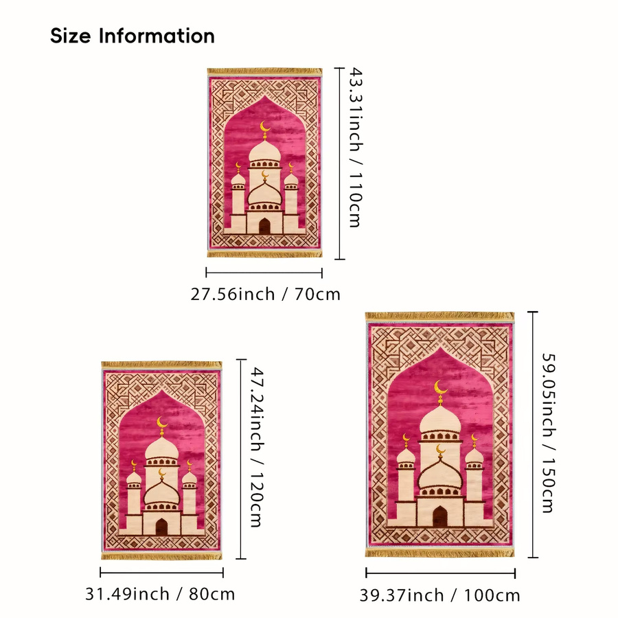 VIKAMA Islamischer Gebetsteppich Rosa mit geometrischem Moschee-Mond-Design aus Polyester - Bild 5