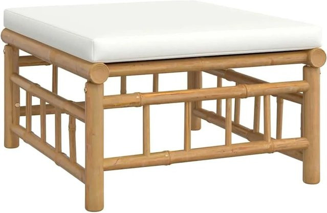 vidaXL Gartenhocker aus Bambus mit cremeweißen Kissen für den Außenbereich B/T/H: 65 x 30 x 36 cm - Bild 1