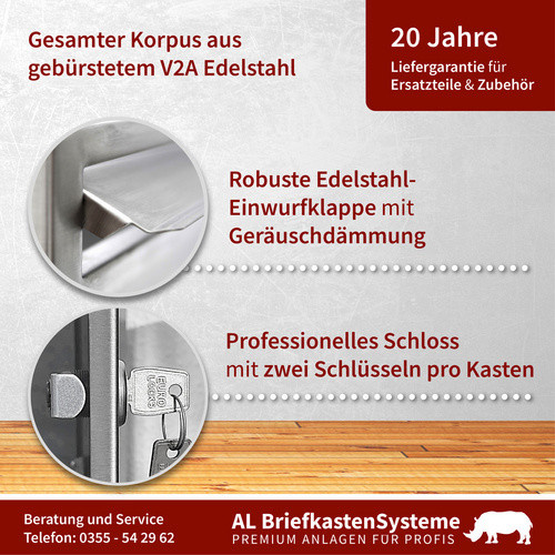 AL Briefkastensystem für 5 Parteien, Aufputzmontage, silberfarben, B/H/T: 38,5 x 57,5 x 27,5 cm - Bild 2