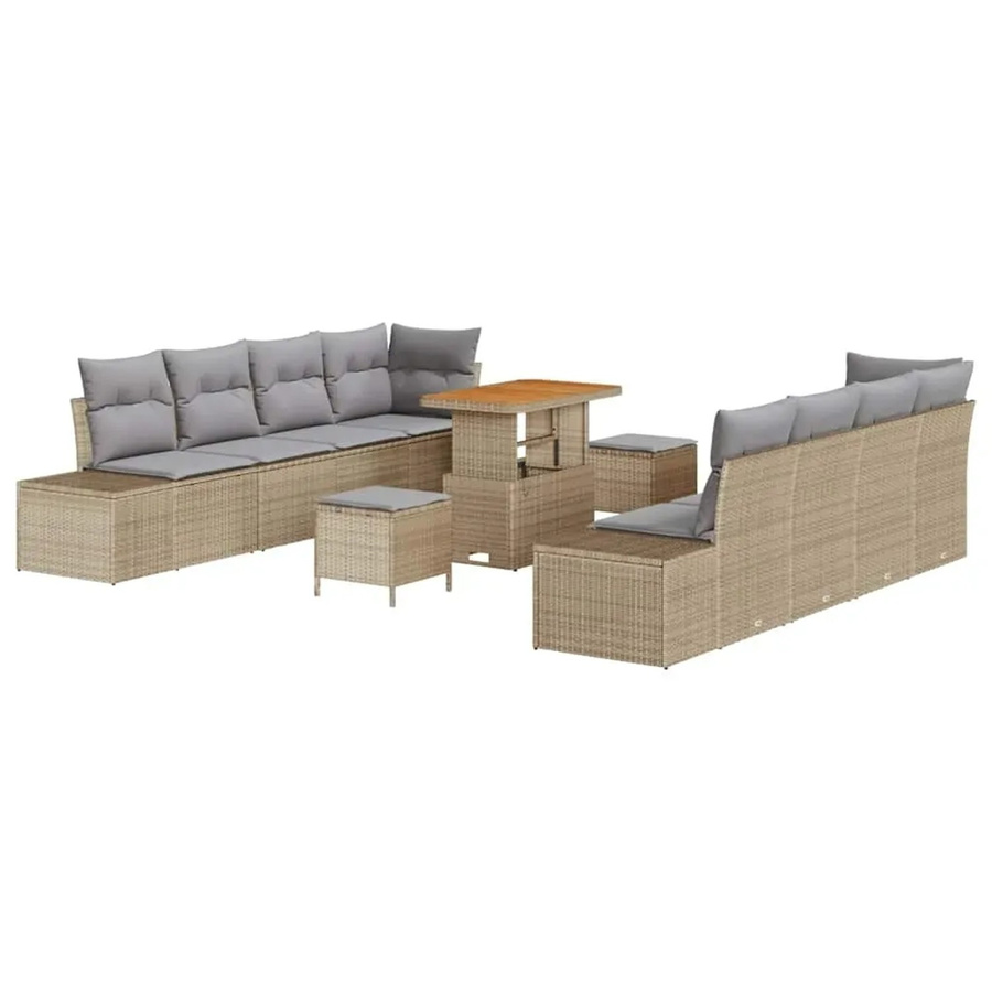 vidaXL Garten-Sofa-Set 11-teilig aus Poly-Rattan mit Kissen in Beige - Bild 2