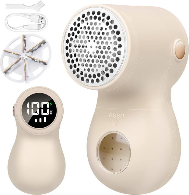 Untior Mini-Fusselrasierer mit LED-Digitalanzeige und 3 Geschwindigkeiten, wiederaufladbarer Fusselentferner für Kleidung in Schwarz oder Beige - Bild 1