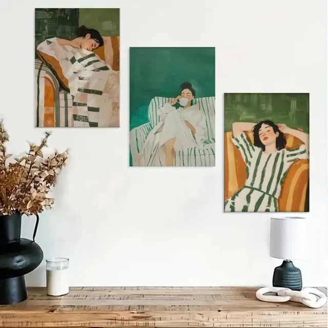 Potdemiel Vintage Abstraktes Frauenporträt als Leinwand Wandkunst in Mehrfarbig - Bild 1