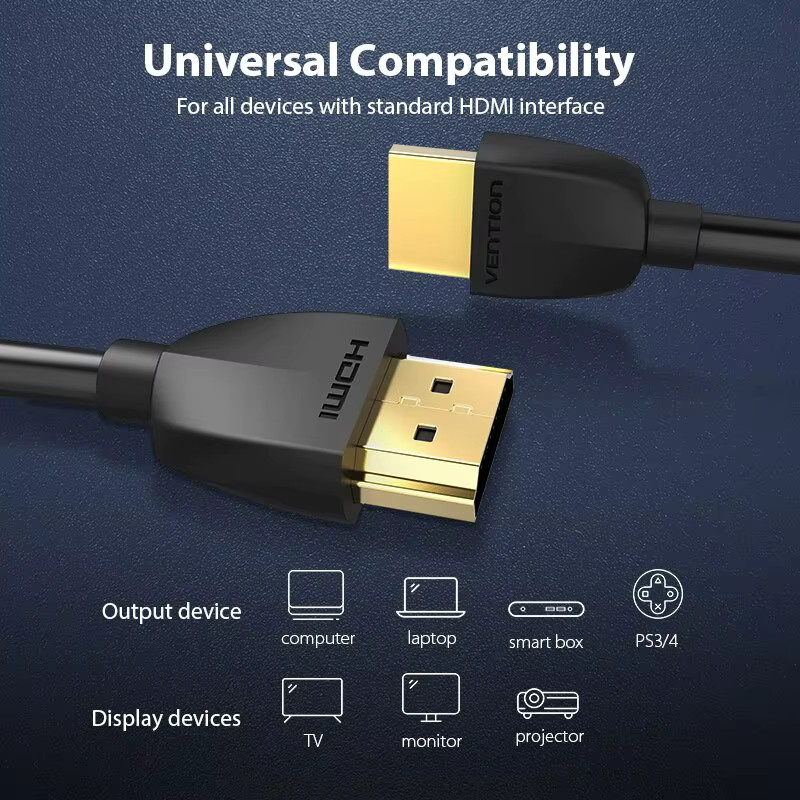 Vention HDMI Kabel 4K 60Hz 3D mit vergoldeten Anschlüssen in Schwarz - Bild 4