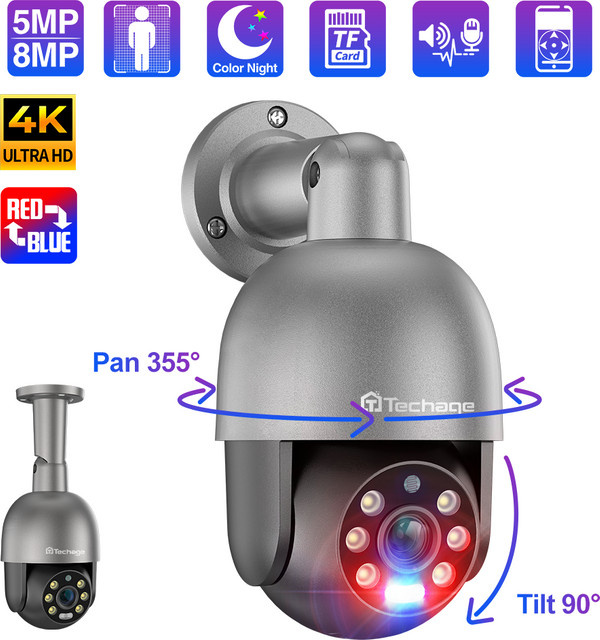Techage 8MP 4K PTZ PoE IP Überwachungskamera mit Zwei-Wege-Audio und menschlicher Erkennung für Outdoor-Sicherheit via ONVIF - Bild 1
