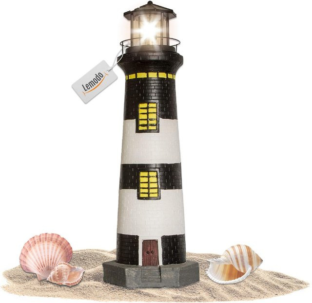 Lemodo Gartendeko Leuchtturm mit Solar schwarz/weiß handbemalte Gartenfigur Höhe: 83 cm - Bild 1