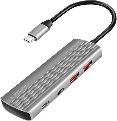 LogiLink USB-Hub UA0413 mit 4 Ports (USB-A und USB-C PD), USB 3.2 Gen2 10 GBit/s und Schnellladefunktion, Aluminiumgehäuse, Spacegrau - Bild 1