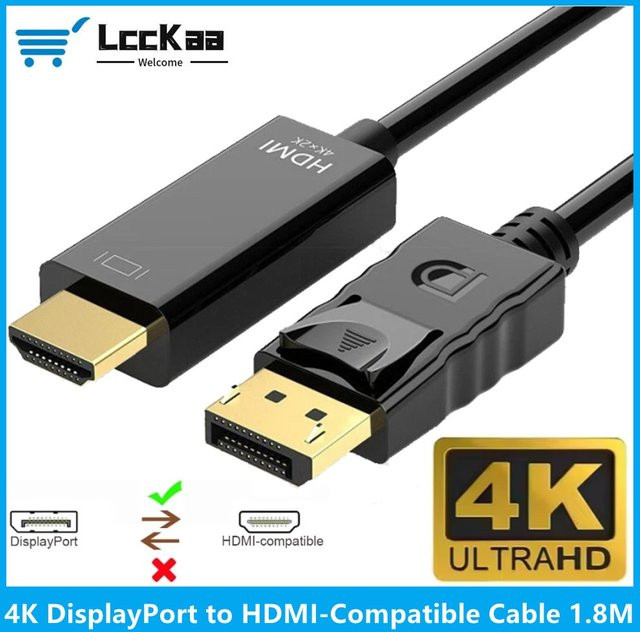LccKaa DisplayPort zu HDMI Kabel 4K DP zu HDMI Adapter in Schwarz, Länge: 1,8 m - Bild 1