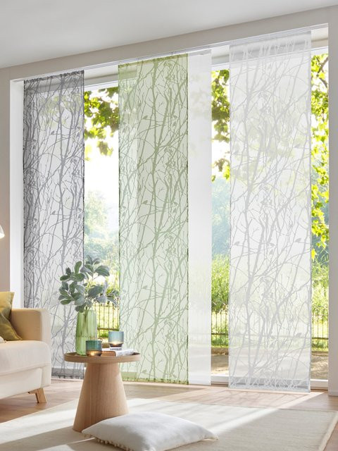 Schiebevorhang Heine Home mit floralem Äste-Design in Weiß, semi-transparent, B: 145 cm, H: 145 cm - Bild 1