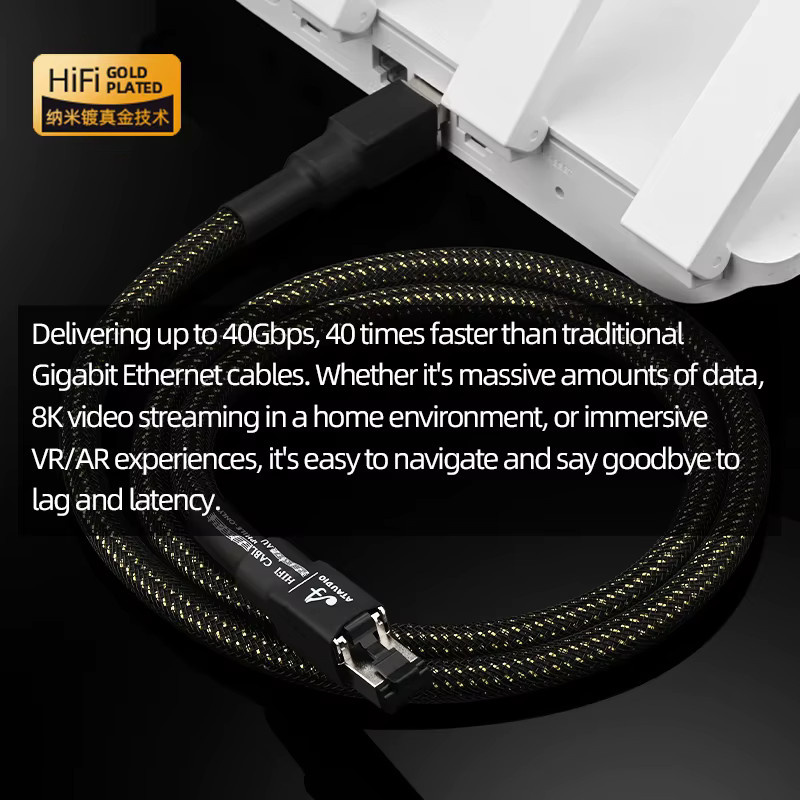 ATAUDIO HiFi Cat 8 Netzwerkkabel OCC vergoldet, High Speed 40 Gbit/s 2000 MHz Ethernet LAN-Kabel in Schwarz und Gold - Bild 2