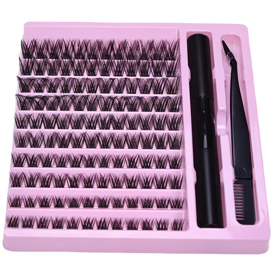 JIEFUXIN Wimpernverlängerungs-Set, Wispy D-Curling Wimpern-Clusters mit Kleber und Pinzette, Unisex - Bild 5