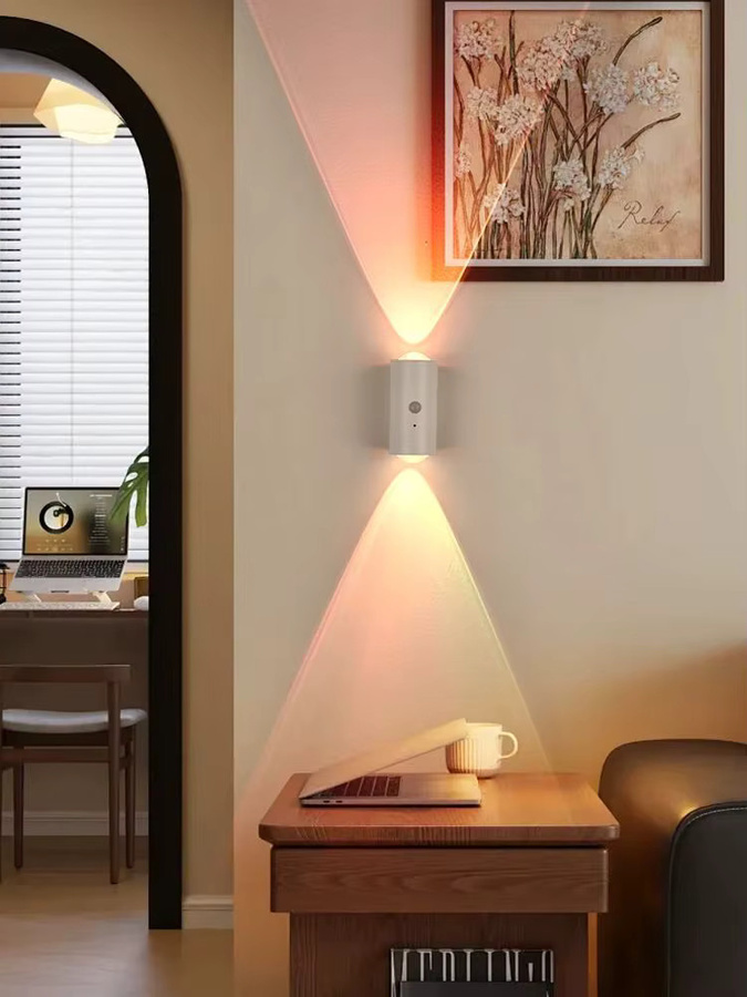 Pzsunly RGB LED Wandleuchte mit Bewegungssensor, wiederaufladbar und magnetisch, dimmbar mit Fernbedienung, Multicolor/Weiß, ideal für Treppen, Schlafzimmer und Flur - Bild 5