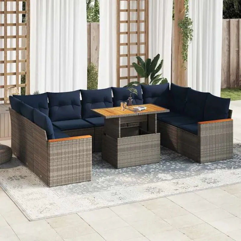 10-teilige moderne Garten-Sofagarnitur aus Poly-Rattan mit Kissen in Grau von vidaxl - Bild 1