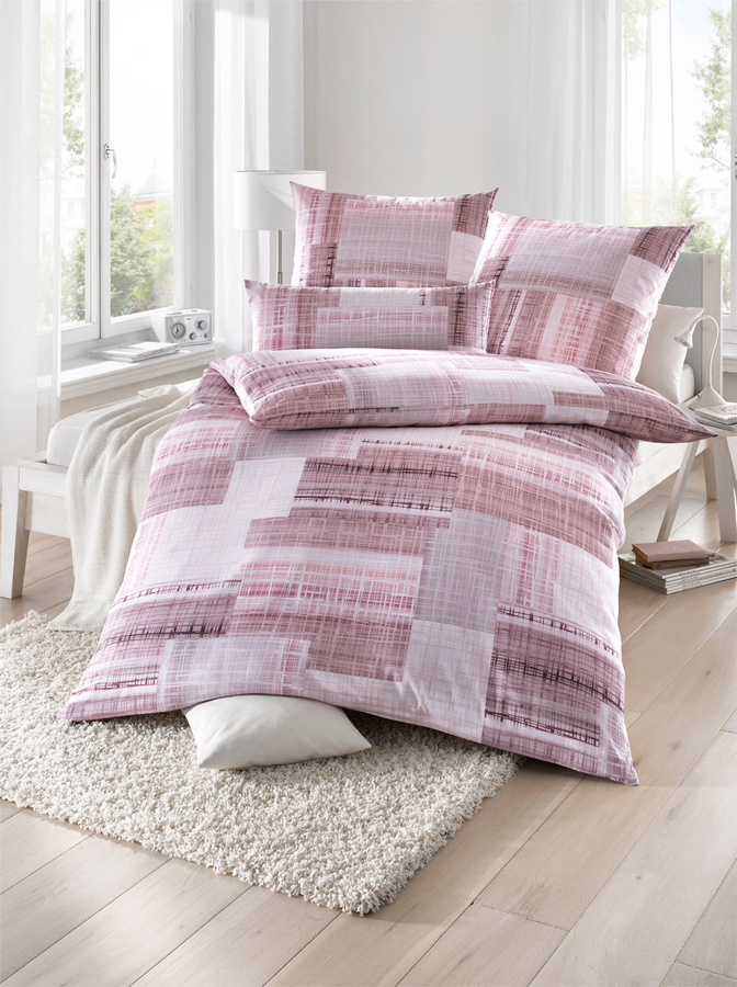 Biberna Bettwäsche aus Baumwolle mit Grafikprint in Pink, B/H: 155 x 220 cm und 2 Kissen 40 x 80 cm, bügelfrei - Bild 1