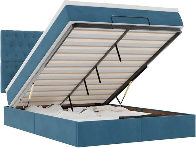 vidaXL Ottoman-Bett mit Matratze und LED-Beleuchtung aus Samt in Dunkelblau, B/T/H: 140 x 200 x 144 cm - Bild 1