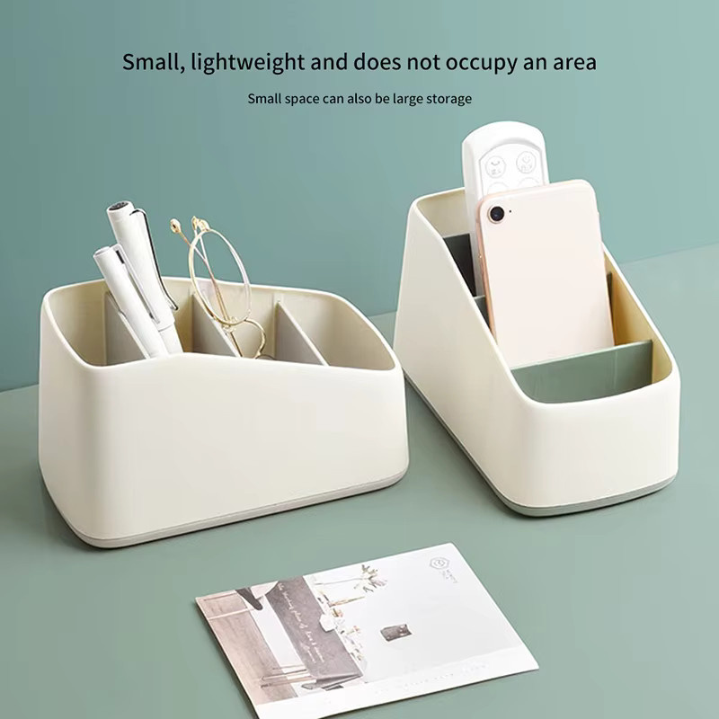 Desktop Organizer in Trapezform mit 4 Fächern für Fernbedienungen und Schreibwaren, Weiß, Kunststoff - Bild 3