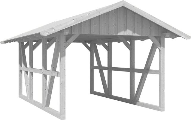 Skan Holz Carport Schwarzwald aus Fichtenholz mit Dachschalung in Weiß, B: 424 cm, T: 600 cm - Bild 1