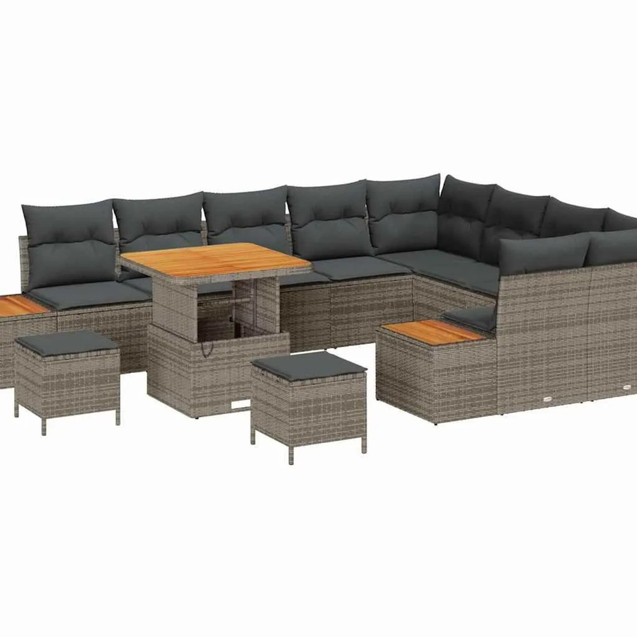 vidaXL Gartensofa-Set aus Poly Rattan in Grau mit 12-teiligem Polster-Set und integrierter Stauraumfunktion - Bild 2
