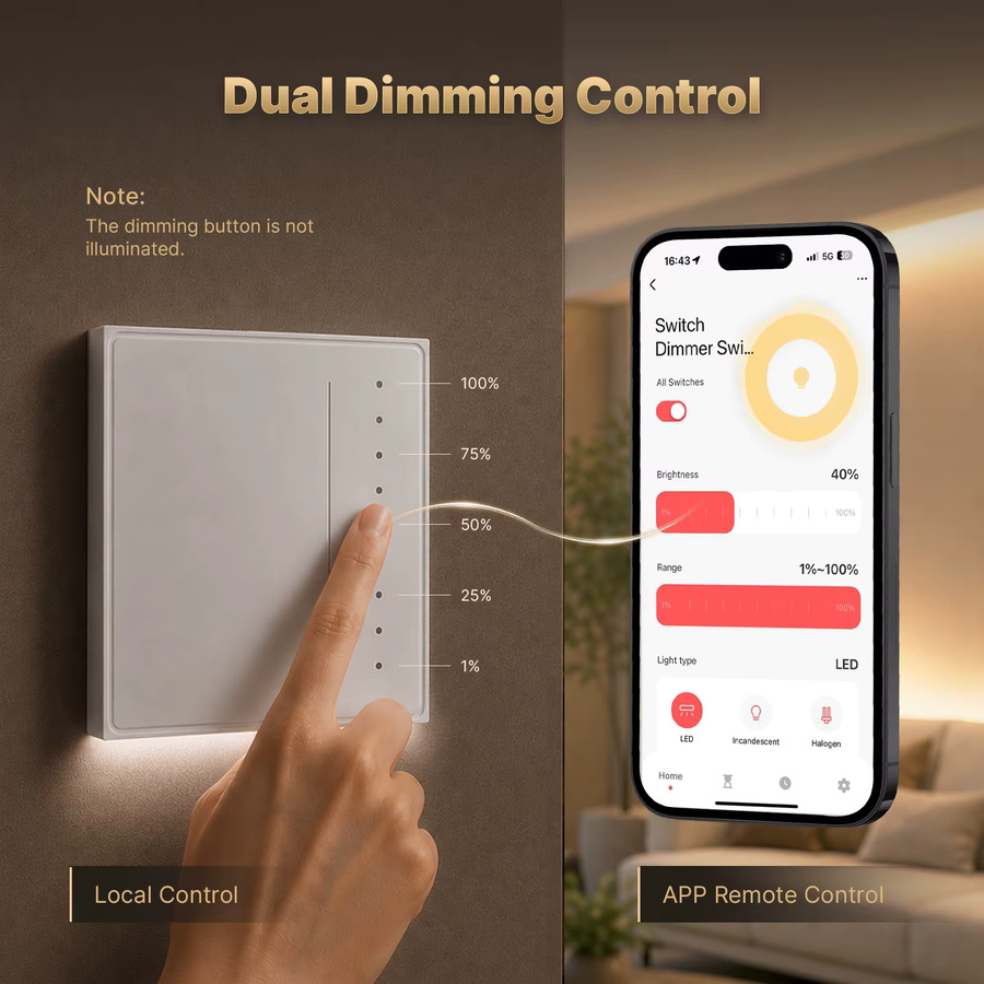 MOES Star Feather Series Smart Dimmer Lichtschalter, WiFi und Zigbee kompatibel, Weiß, mit App-Fernbedienung und Sprachsteuerung für Alexa und Google Home - Bild 2
