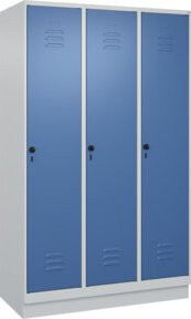C+P Spind Classic PLUS Garderobenschrank mit Sockel, 3 Abteile, Stahlkonstruktion, Grau/Blau, H x B x T: 195 x 120 x 50 cm - Bild 1