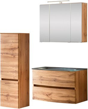 HELD MÖBEL Waschtisch-Set KOPENHAGEN in 5-teiliger Ausführung, modern und wandmontiert, braun, B/T/H: 80 x 64 x 50 cm - Bild 1