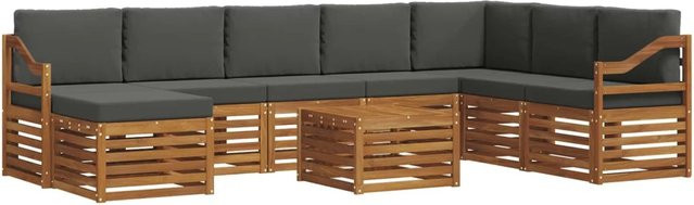 vidaXL Sofagarnitur 9-teilig aus Massivholz Akazie in Natur und Anthrazit mit L-Form und Polsterkissen - Bild 1