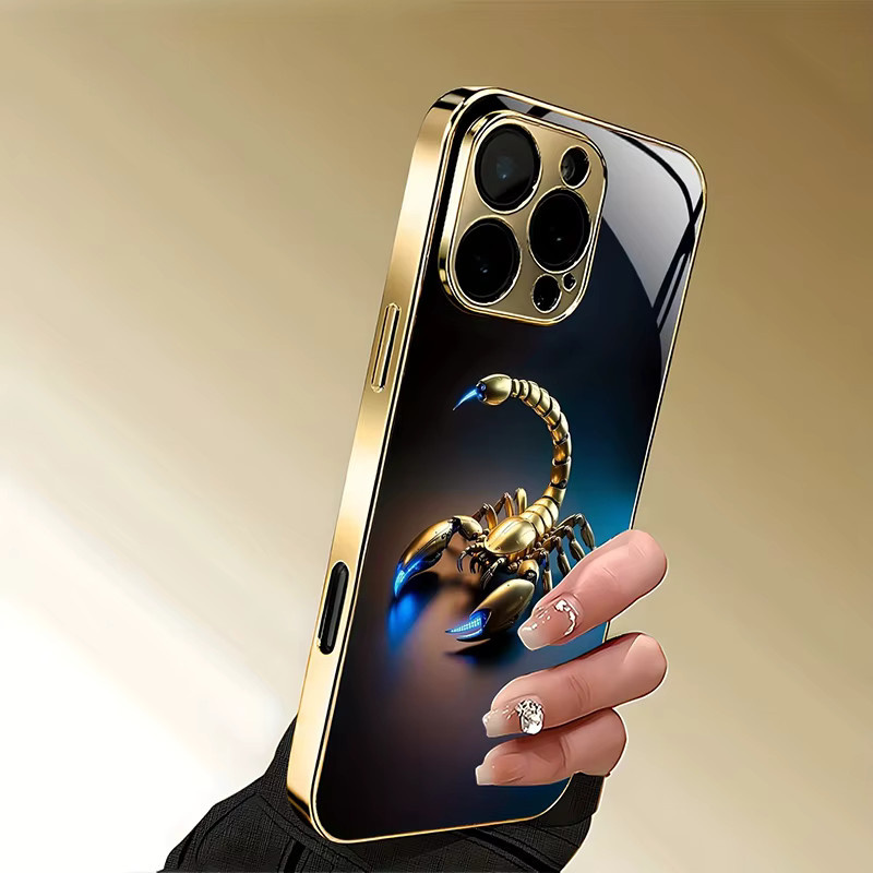 Stoßfeste Glas-Handyhülle mit goldenem Skorpion-Muster für Apple iPhone 11, 12, 13, 14, 15, 16, 17 Pro Max und weitere Modelle, Farbe: Gold - Bild 5